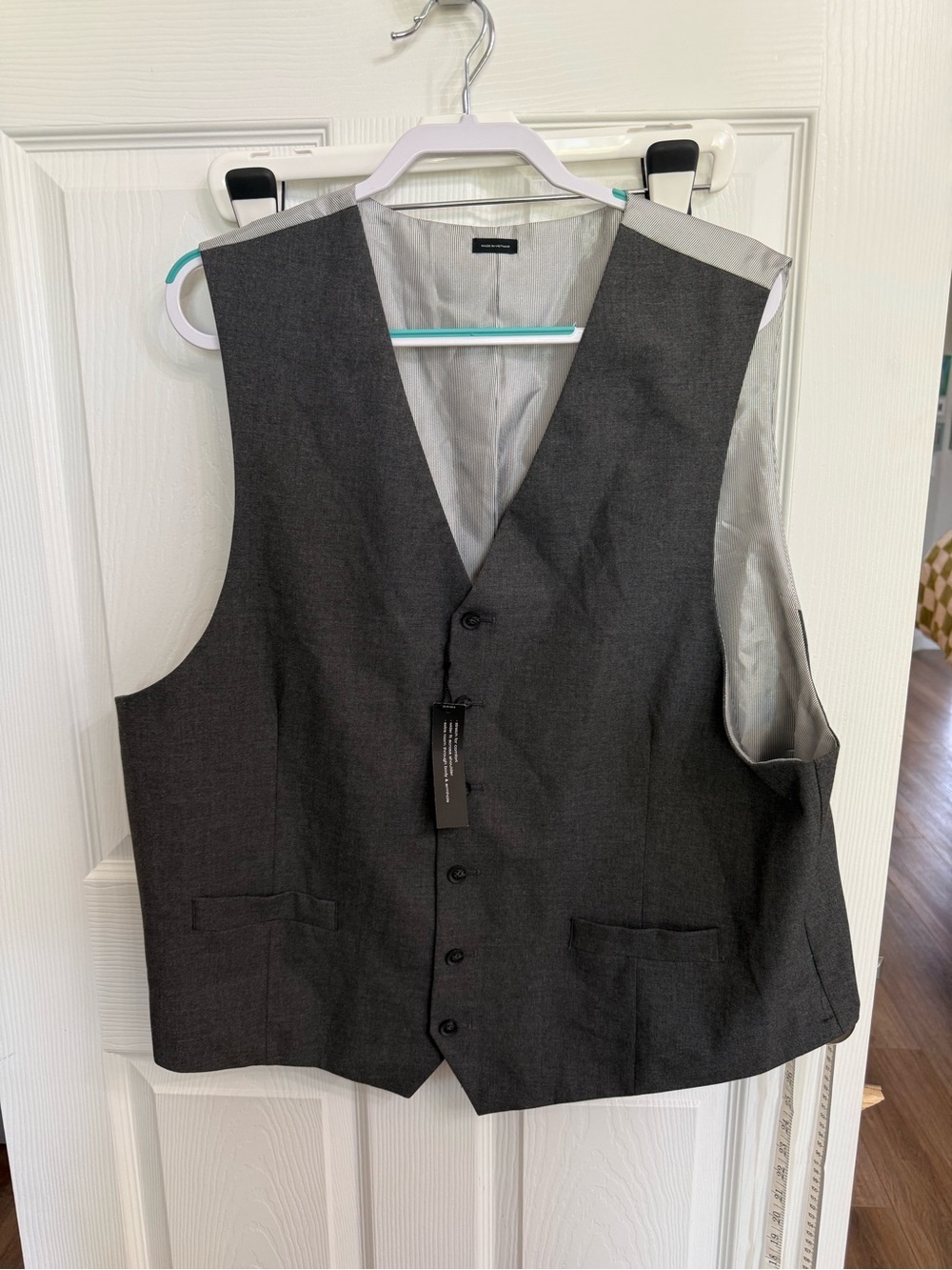 JF J.Ferrar Big & Tall Gray Suit Vest 2XL Stretch 5 Button Formal Wedding NWT